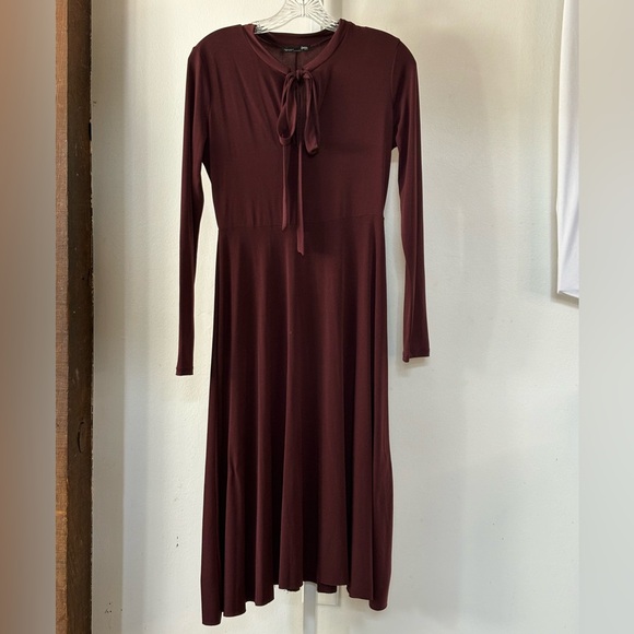 Zara Dresses & Skirts - Zara Maroon Midi Dress with Tie neck